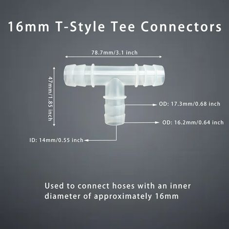 (5 raccords en T de 16 mm) 5 raccords en T pour tuyau d'arrosage, embout cannelé, joint en T à 3 voies en plastique, séparateur de flux d'air et d'eau pour l'irrigation de jardin (1/5)