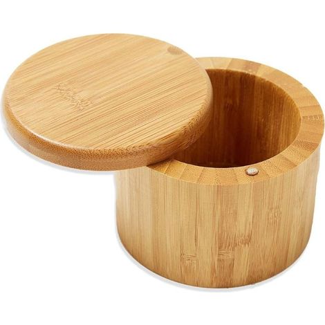 Boîte à sel ronde en bambou – pot d’assaisonnement avec couvercle, rangement épices cuisine naturelle (1/4)