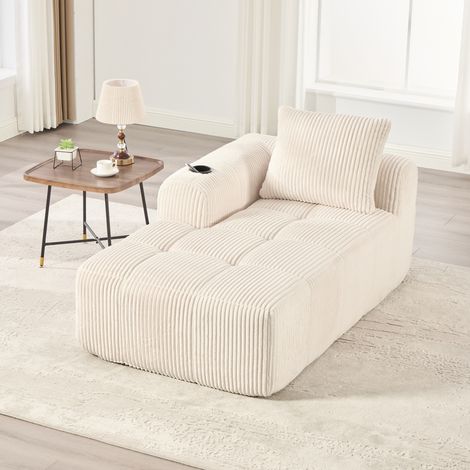 Divano 158x93x61 cm, 1 Posti, con Tasche e Portabicchieri, Divano Pratico e Comodo, Velluto a Coste Beige, per la Casa (1/5)