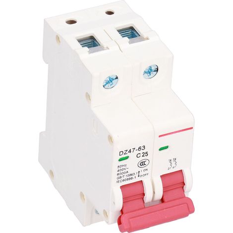 Disjoncteur miniature 2P avec fenêtre de visualisation ergonomique, protection contre les surcharges, 25 A (1/5)