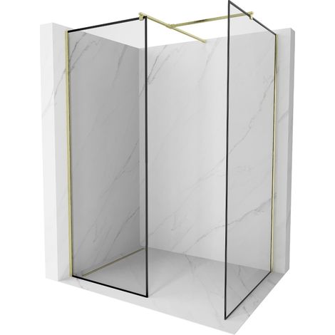 Mexen Kioto paroi de douche Walk-In 150 x 70 cm, motif noir, or brossé - 800-150-202-55-70-070 (1/5)