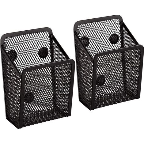 Porte Stylo Magnétique 2 pièces - Paniers de Rangement en Maille Avec Aimanté Forts Pour Rangement Frigo, Organisateur de Cuisine, Organisateur de Bureau, Accessoires de Casier - Noir (1/5)