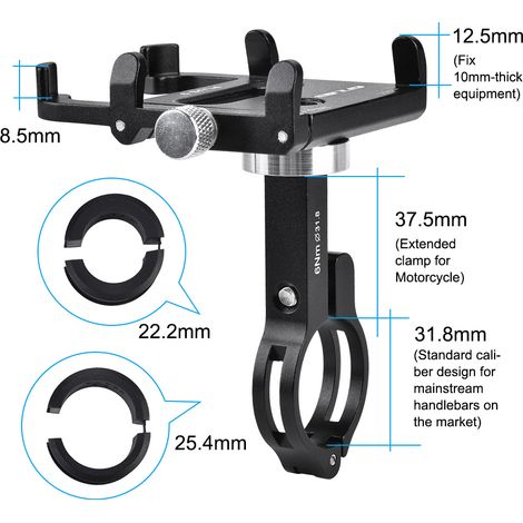 Support de guidon pour vélo de montagne, vélo de route et moto, avec pince pour téléphone portable (noir) (1/5)