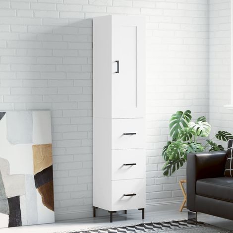 Buffet haut,Buffet de salon,Commode Meuble de rangement,Style Industriel Blanc 34,5x34x180 cm Bois d'ingénierie VNWE351958 (1/5)