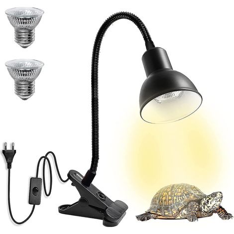 Lampe chauffante pour tortues en aquarium, avec 2 ampoules UVA et UVB, éclairage de queue et pince rotative à 360° pour tortues et serpents. (1/5)