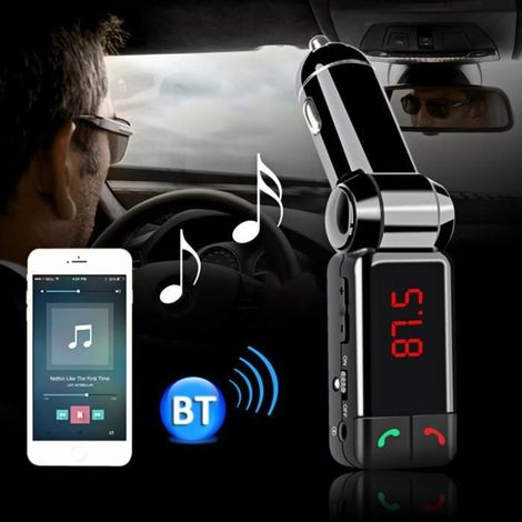 Kit mains libres Bluetooth V2.0 stéréo pour voiture avec transmetteur FM, lecteur MP3 et disque vinyle USB. (1/4)