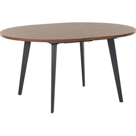 Mesa de comedor moderna extensible redonda 120/150 x 120 cm tablero MDF metal patas negras madera oscura Bovina
