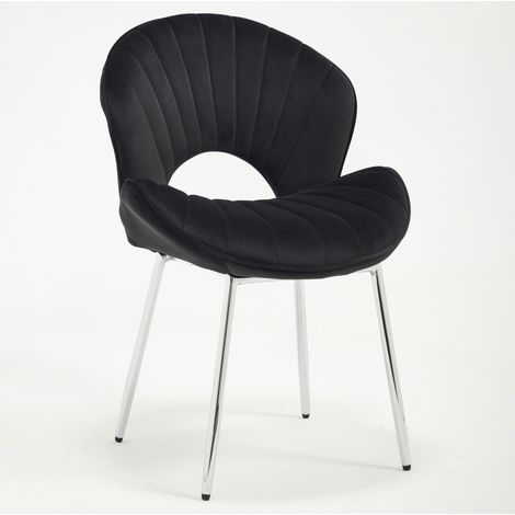 Set di 2 sedie da pranzo in velluto nero con gambe in metallo, senza braccioli (1/5)