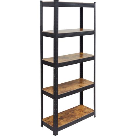 Relaxdays Schwerlastregal, 500 kg, HBT: 180 x 90 x 40 cm, 5 Ebenen, Holzoptik, Lagerregal, Stahl & MDF, schwarz/ braun (1/5)