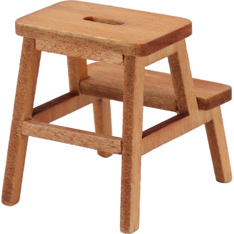 Tabouret réaliste pour maison de poupée à l'échelle 1:12, avec 4 pieds, 2 marches, léger, rectangulaire, mini meuble pour maison de poupée, tabouret en bois. (1/5)