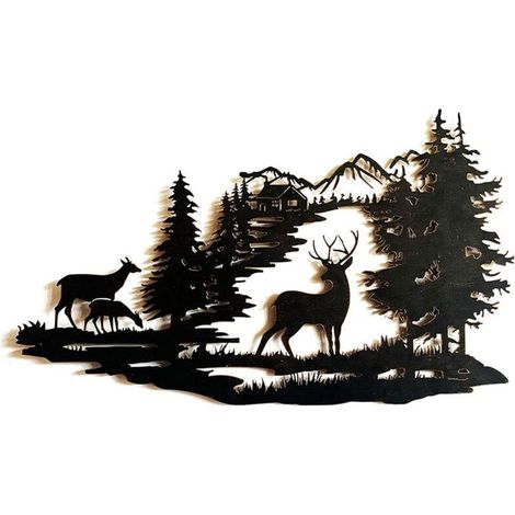 Lntyq Forest Deer Scene Mur Art Metal Mountain Hanging Mur Mur Sculpture Indian Deco pour salon Metal Mountain Art Forest Deer Scène Mur Mur de suspension Sculpture pour le salon (1/4)