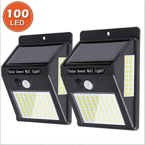 Lot de 4 lampes solaires murales extérieures à induction solaire, étanches, avec détecteur de mouvement sur trois faces, 100 LED, pour éclairage de jardin ou d'éclairage public, dimensions : 95 x 125 (1/5)