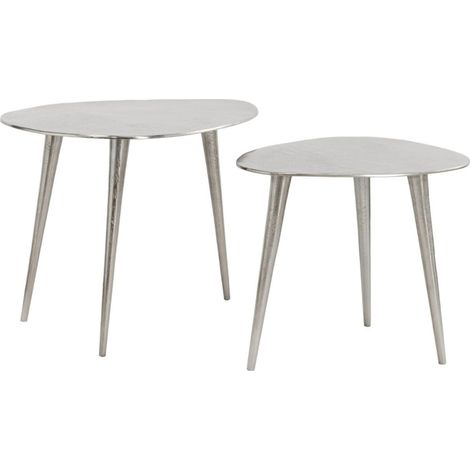 Tavolini bassi nidificati VORTEX argentati in alluminio - set di 2 tavoli design asimmetrici