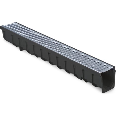 MEA – Caniveau de voirie 1m largeur 100 – Grille passerelle acier galvanisé A15 – Composite armé de fibres de verre – Résistant aux charges minérales