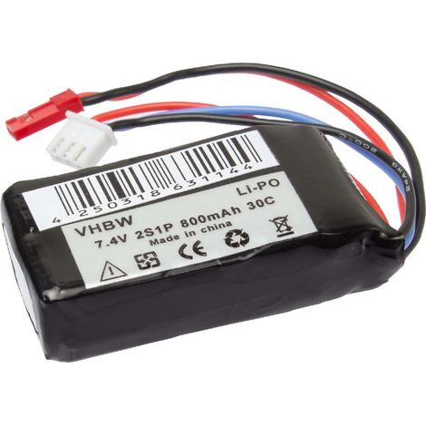 vhbw Batería recargable compatible con JST-SYP-2P clavija (m) para modelismo (800mAh, 7,4V, Li-poli, 60 x 31 x 16,5mm)