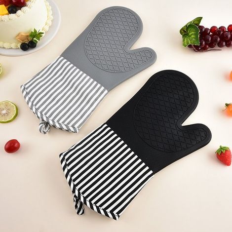 Set di 2 guanti da forno in silicone a righe - Resistenti al calore fino a 260 °C, antiscivolo e impermeabili Per cucina, cottura al forno e barbecue (1/5)