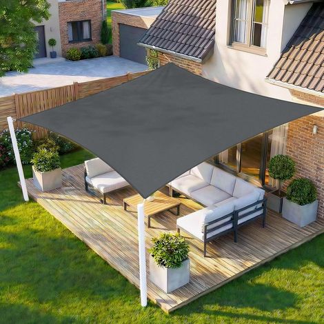 HENG FENG Rechteckiges Sonnensegel 4x6m, wasserdicht, 160 g/m² Schattierungsgewebe, 95% UV-Schutz, für Garten, Terrasse, Balkon, Außenbereich, inklusive Befestigungsseil, Anthrazit (1/5)