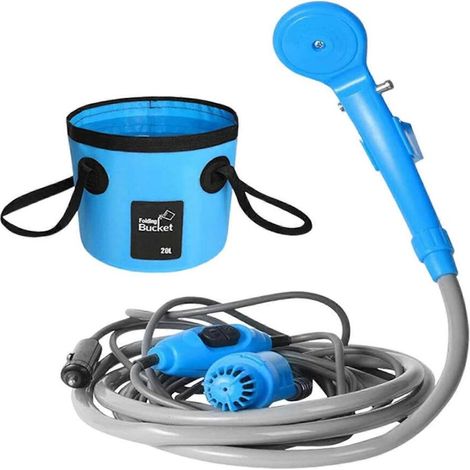Pompe de douche portable pour camping, polyvalente avec seau pliable.-AquaForge (1/4)