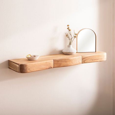 Etagère organique suspendue 3 tiroirs 100 cm en acacia laqué - GRIKA (1/5)