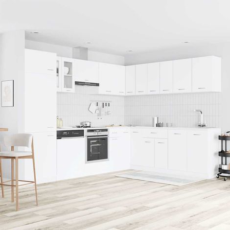 vidaXL Ensemble de 14 meubles de cuisine "Lyon" en bois d'ingénierie blanc (1/5)