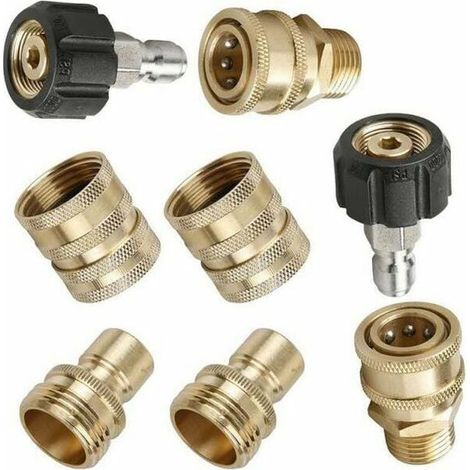 Adaptateur Nettoyeur Haute Pression M22-14 mm - Raccord Dégagement Rapide Pour Tuyau Arrosage - Compatible Pompe HP Et Pistolet - Lot De 8 (1/5)