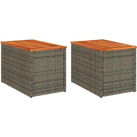 Garden Side Tables 2pcs Grey 55x34x37cm Poly Rattan Solid Wood vidaXL