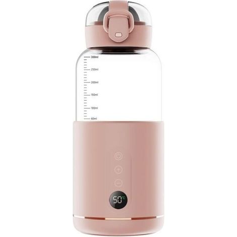 Kabelloser und tragbarer Flaschenwärmer, einstellbare Temperatur, 300 ml, geeignet für Reisen, Outdoor-Aktivitäten, Auto und Flugzeug – Rosa