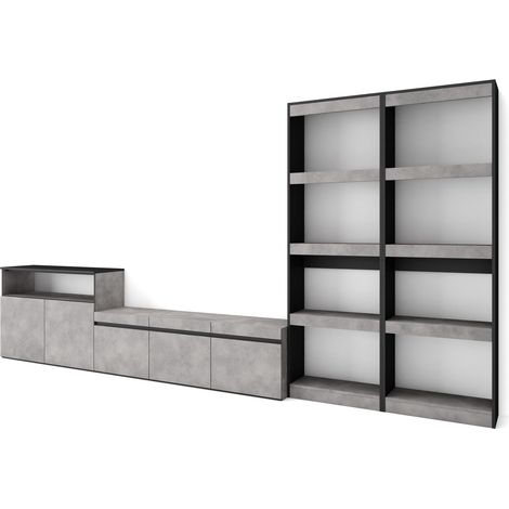 Skraut Home - Mobile Soggiorno TV, Parete Attrezzata Soggiorno, 370x186x35cm, Per TV fino a 65", Set di mobili, Stile moderno, Grigio Cemento (1/5)