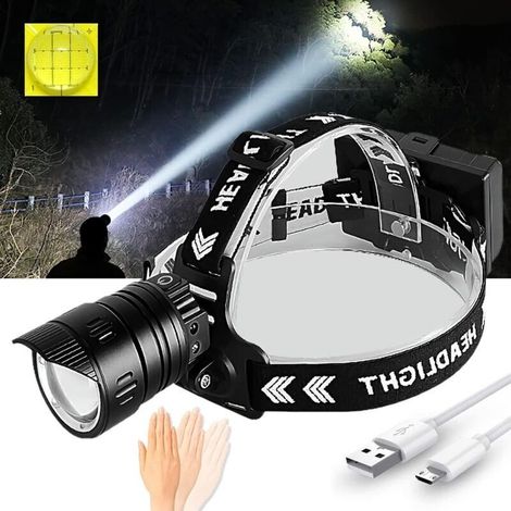 Super Bright 10000 Lumen Headlamp, XHP90.2 USB Rechargeable Headlamp with Motion Sensor, 3 Lighting Modes, Zoomable for Hunting, Camping, Fishing, Hiking [Energy Class (1/4)