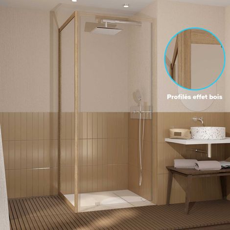 Parete Laterale Fissa 90x200 cm - Profili in Alluminio Legno - Vetro Temperato 6mm - WOOD CRUSH (1/5)