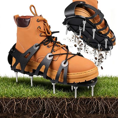 Aérateur Pelouse Chaussure, Aérateur de Gazon Chaussures Utiles, Chaussures pour Gazon- Réglable Grâce à des Sangles pour Terrasses Jardin Sol Pelouses (1/5)