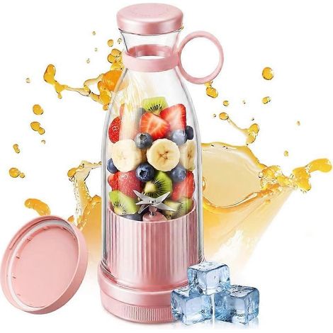 Blender portable USB 500ml blender électrique pour milkshakes smoothies extracteur de jus voyage 4 lames inox rose léger (1/5)