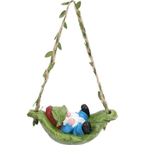 Statue de hamac de Gnome de jardin sur feuille, jolie décoration de cour extérieure en résine, ornement féerique (1/5)