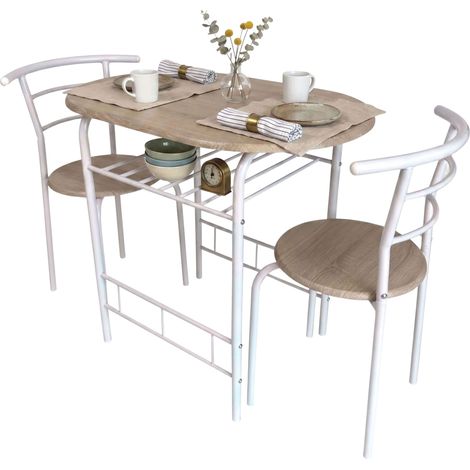 Juego de Mesa y 2 Sillas Cocina Butterfly Fija, Mesa Fija, Melamina Color Blanco y Roble Sonoma