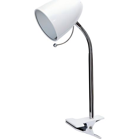 Lampe de table avec pince en métal blanc, col flexible, culot E27 (ampoule non incluse). (1/3)