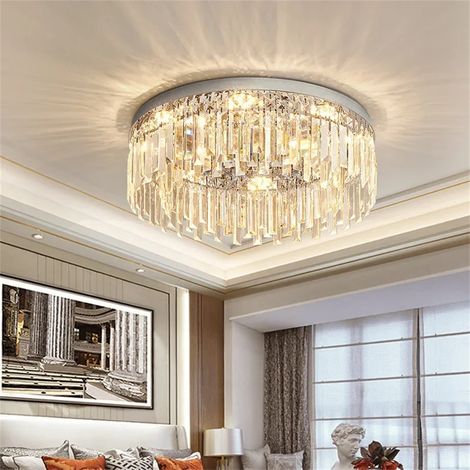 AUTRUCKER Plafonnier rond luxueux en cristal, décoration de salon moderne et minimaliste. Surface d'éclairage de 15 à 30 m²,intensité variable, 36 W/E14,50x19cm (1/5)