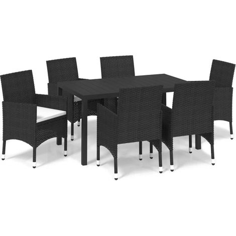 Maison Exclusive - Set da Pranzo per Giardino 7 pz con Cuscini Polyrattan Nero (1/5)