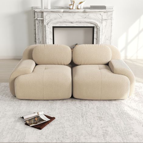 Divano angolare modulare 208x103x75 cm beige in velluto a coste senza struttura con braccioli curvi (1/5)