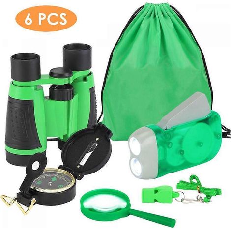 Kit d'exploration extérieure pour enfants (6 pièces) : kit d'aventure avec jumelles, boussole, loupe et sifflet.