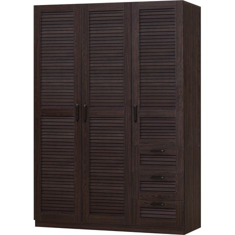 Helloshop26 – Armoire de chambre moderne 3 portes – 4 étagères et 3 tiroirs – MDF effet noyer foncé – Dimensions 176 x 120 x 52 cm - MDF 176 X