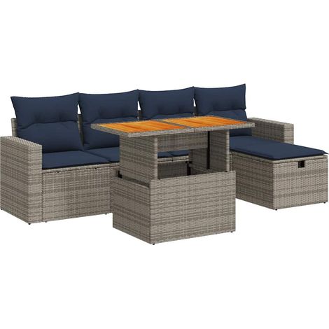 vidaXL Set Divano da Giardino 6pz con Cuscini Grigio Polyrattan Acacia (1/5)