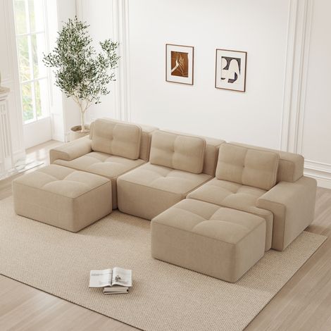Modulares U-Sofa 293x177x69 cm Beige Cord mit tiefem Sitz und montagefreiem Design (1/5)