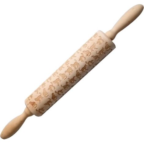 Rouleau à pâtisserie en bois avec motif chat, pour étaler et imprimer des motifs sur pâte, outil de boulangerie créatif, accessoire de cuisine pour pâtisserie, rouleau gravé décoratif (1/5)