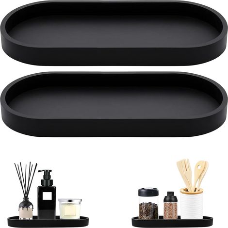 2 Pièces Plateau, Silicone Noir, Ovale, 25x11x2cm, Résistant Humidité, Rangement Salle de Bain Cuisine (1/5)