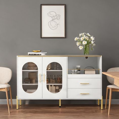Buffet coloris blanc en MDF 140 x 38 x 90 cm (1/5)