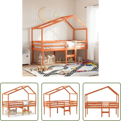 Lit enfant - Lit haut sans matelas cire marron 75x190 cm bois de pin massif (1/5)