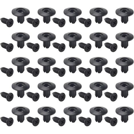 Lot de 25 rivets de porte/pare-chocs en plastique à enfoncer, trou de 8 mm, noir (1/4)