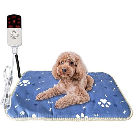 Coussin chauffant pour chien 70 cm x 45 cm pour chat d'extérieur, lit chauffant pour chien avec température et minuterie réglables, tapis chauffant imperméable pour animaux d'intérieur avec cordon rés (1/5)