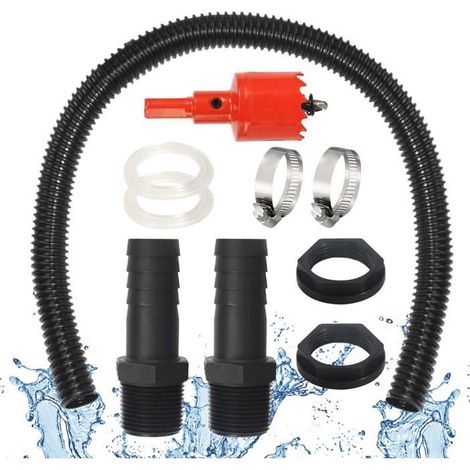 Kit de conexión para cisterna de agua de lluvia de 25 mm (1 m) – manguera corrugada, conectores, tuercas y abrazaderas (1/5)