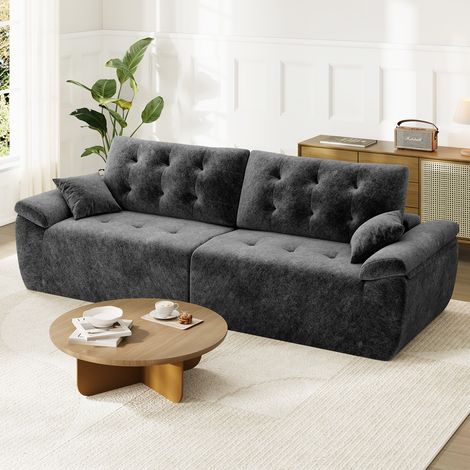 Canapé compressé modulable style nuage scandinave 275cm gris en chenille,Mousse compressée haute densité,Canapé doux pour salon (1/5)